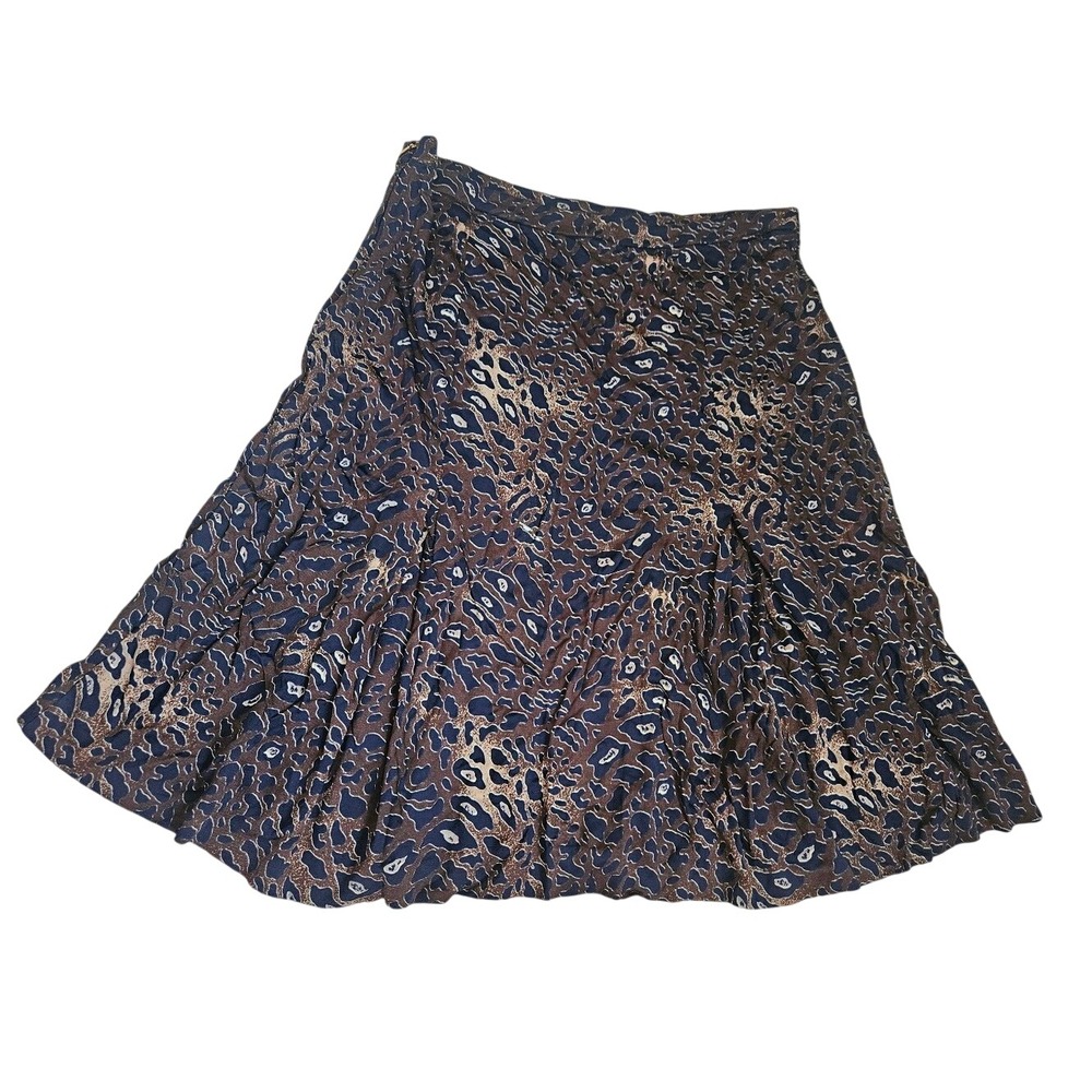 Tory Burch XL Leopard Animal Print Ruched Draped Mini Skirt Brown Navy